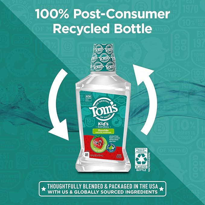 Tom's of Maine Children's Anticavity Fluoride Rinse Mouthwash, Silly Strawberry, 16 Fl Oz (Pack of 6) (Packaging May Vary)