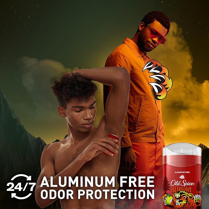 Old Spice Aluminum Free Deodorant for Men, 24/7 Odor Protection, 24/7 Freshness & Lasting Scent, Goes on Clear, Bearglove with Crisp Orchard Scent, 3.0 oz (Pack of 3)