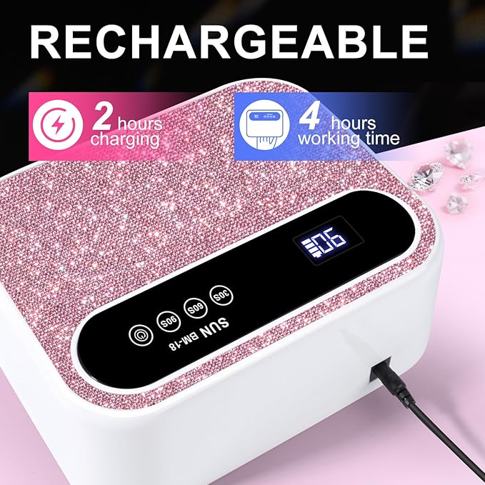 Led Nail Lamp, 126W Gel Nail Light Rechargeable Professional Lamp 42Pcs Beads Automatic Sensor for Manicure at Home and in Salons(Pink Diamond)