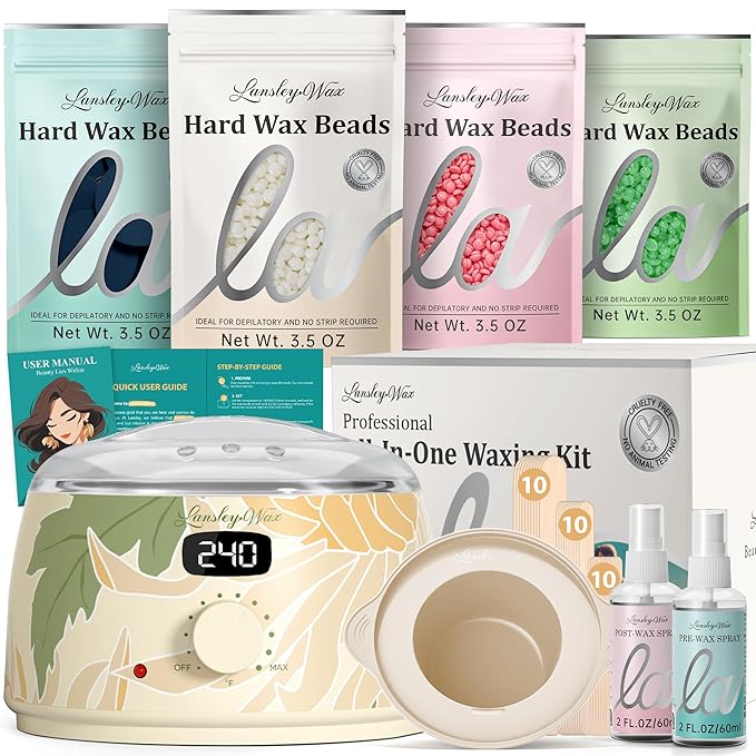 LANSLEYWAX Digital Waxing Kit for Women Men - YOLO Flora Waxing Machine with 39 Accessories - Hard Wax Kit for Arm Leg Brazilian Bikini Face Sensitive Skin, Wax Warmer Hair Removal for Home/Salon Use