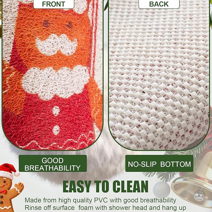 Christmas Non-Slip Bathtub Mat, Anti Slip Shower Mat, Fast Drying Bathtub Mats, Foot Scrubber Mat for Tub, Floor, Bathroom, Kitchen, Home, Hotel (Gingerbread Santa, 40"x16")