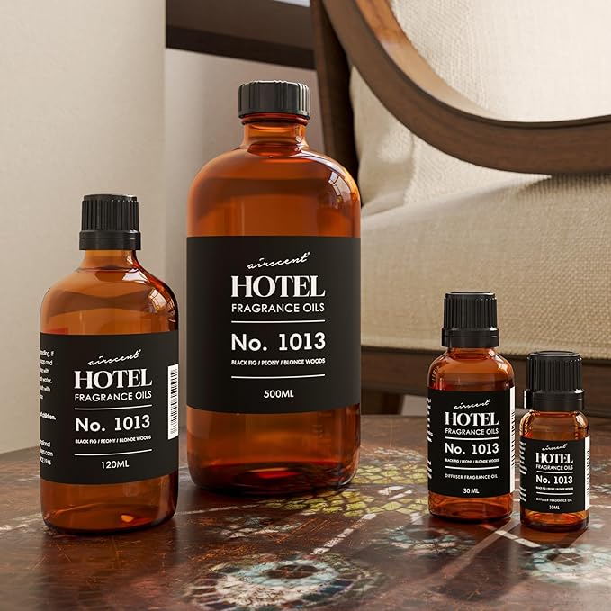 AirScent Hotel Diffuser Oil No. 1013 - Black Fig Peony Blonde Woods - Hotel Scent Dupe - Premium Fragrance Oil for Ultrasonic and Waterless Diffusers and Crafting - 120 mL, 4 fl oz Glass Bottle