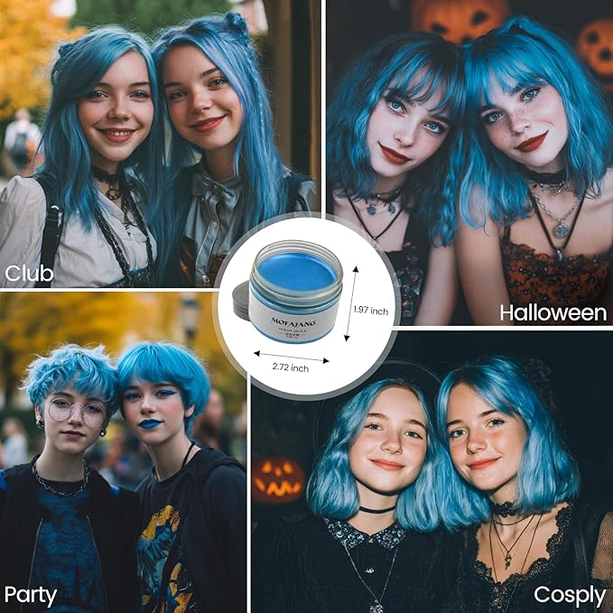 Blue Temporary Hair Color Wax - SOVONCARE Washable Hair Dye for Men & Women, All-Day Hold Disposable Hair Styling Clays for Party, Cosplay & Daily 4.23 oz
