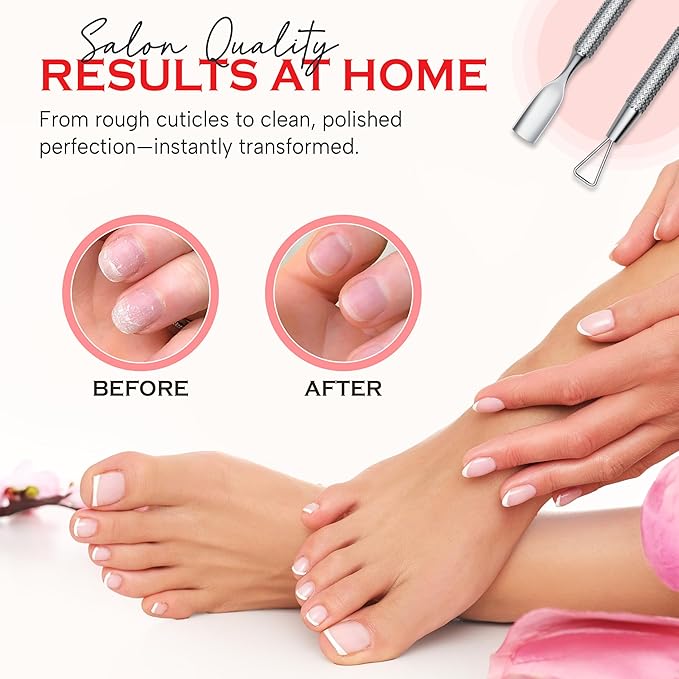 Suvorna Cuticle Nippers with Cuticle Pusher, Nail Scraper and Gel Remover – Professional Stainless Steel Cuticle Trimmer Set for Manicure - Cuticle Set for Fingernails and Dead Skin (Silver, 3 PCS)