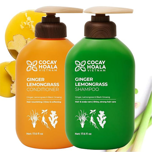 Vietnam's Touch | COCAY HOALA Ginger Lemongrass Shampoo and Conditioner Set for Hair Growth – Moisturizing & Soft Hair, Deep Cleansing for Oily Roots – Paraben Free (17.64 oz, 2 Pack)