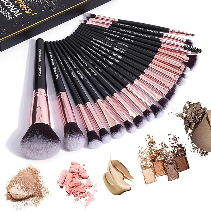 Make up Brushes, 20 Pcs Professional Makeup Brushes Set Foundation Eyeshadow Blush Brush,Travel Kabuki Blending Concealers Face Powder Eye Makeup Brush Sets with Gift box(Black)