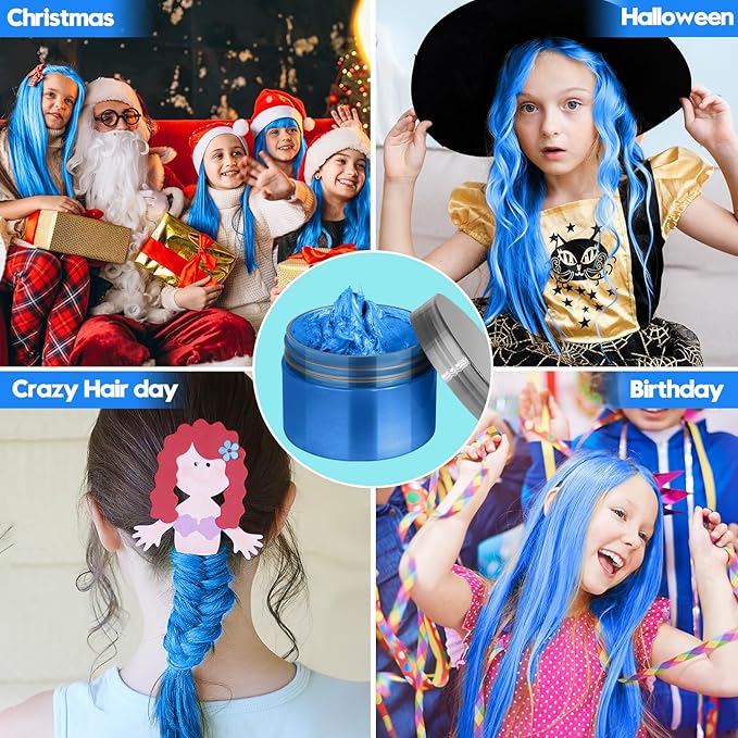 Blue Hair Color Wax - Temporary & Washable Hair Styling Mud Gel for Men, Women, Kids,For Halloween, Cosplay, Party, Crazy Hair Day & Children's Day