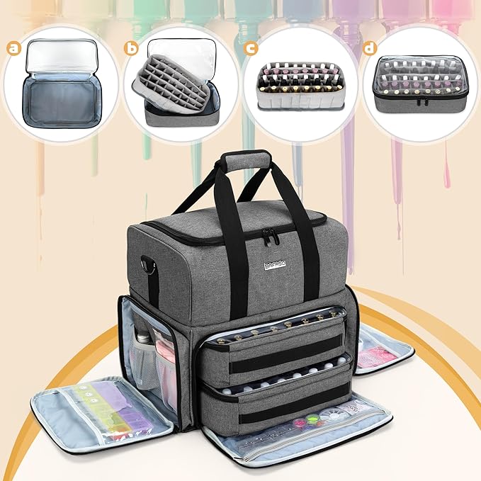 BAFASO Nail Polish Organizer Holds 80 Bottles (15ml - 0.5 fl.oz) and a UV Nail Lamp, Nail Polish Case with 2 Removable Pouches and Manicure Tools Storage Sections (Patented), Gray