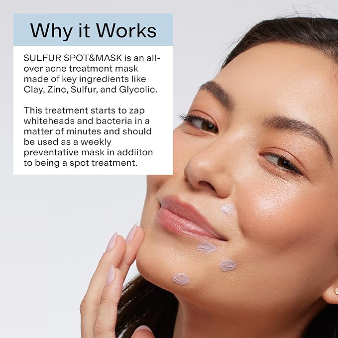 CLEARSTEM SULFUR SPOT&MASK Face Mask for Acne - Sulfur Spot Cleanser Facial Mask - Weekly Acne Face Mask for Clear & Smooth Skin - Made with Kaolin Clay & Glycolic to Reduce Blackheads & Blemishes