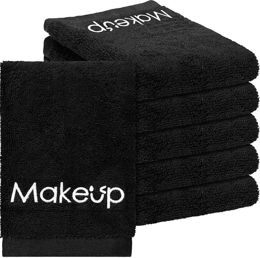 Shimeyao 13x13 Inch Black Makeup Towels Reusable Makeup Washcloths for Face Facial Remover Washcloths Absorbent Cotton Towel for Women Skin Care (6 Pcs,Smile Pattern)