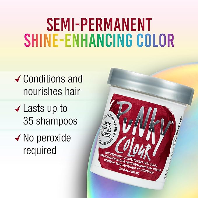 Punky Red Wine Semi Permanent Hair Color - Vegan & Cruelty-Free Conditioning Hair Dye, Lasts Up to 35 Washes, 3.5 fl oz