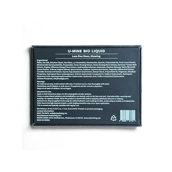 U-Mine BIO LIQUID Premium Mineral Treatment, Dead Sea Minerals, Hyaluronic Acid, NMN, Ginseng Berry Exosomes, Anti-Aging Skin Rejuvenation, 30ml