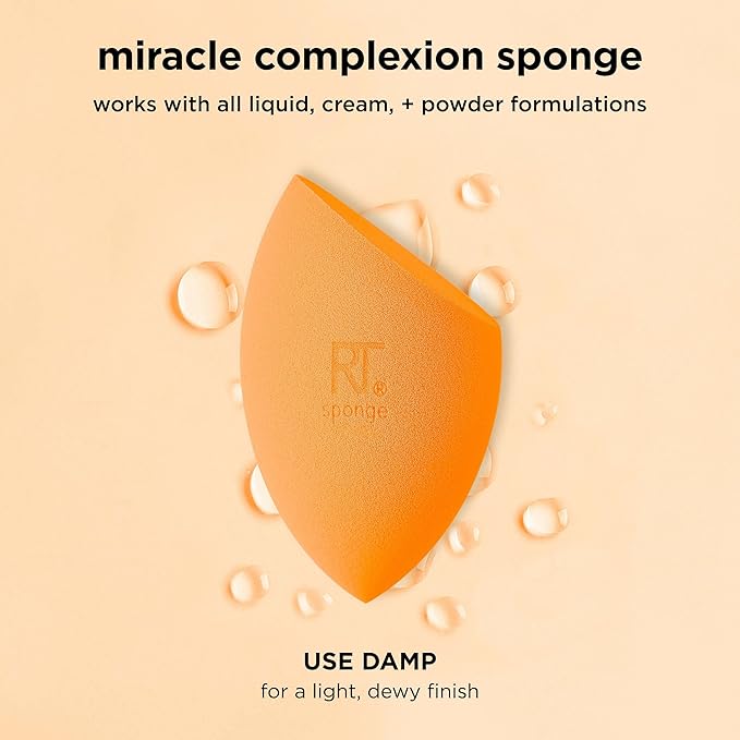 Real Techniques Miracle Complexion Sponge + Miracle 2-In-1 Powder Puff, Makeup Blending Sponge & Dual-Sided Powder Puff, For Liquids, Creams, & Powders, Vegan & Latex-Free, 2 Count