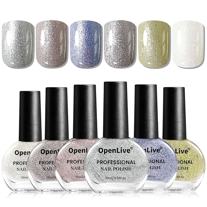 10ml Glitter Nail Polish Set 6 Colors Glitter Effect All Seasons Neutral Color Quick Dry Nail Polish Set for Women Salon DIY Nail Art