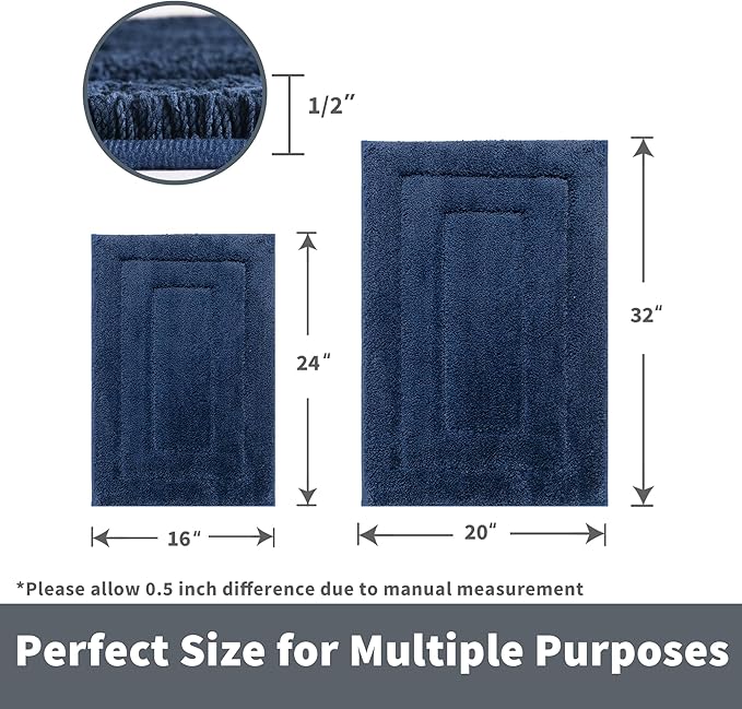 GRANNY SAYS Bathroom Rugs Sets 2 Piece,Soft Bath Mats for Bathroom, Bath Rugs Non Slip Washable, Absorbent Bath Rug for Tub, Shower and Toilet, Bath Mat Set (Blue, 20" x 32" + 16" x 24")