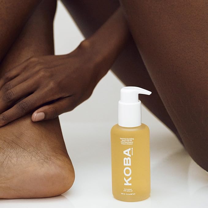 KOBA Gold Drip Nourishing Body & Hair Oil - For Women & Men - Moisturizing - Normal to Very Dry Skin - All Hair Types & Beards - Woody, Floral, & Citrus - Natural - Vegan - Safou Oil (3.4 Fl Oz)