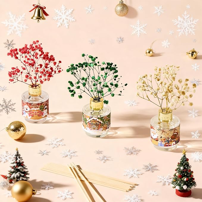 Airkeep Reed Diffuser Set of 3,Balsam & Cedar Balsam & Fir Christmas Spice Oil Reed Diffusers for Bedroom Living Room Office Aromatherapy Oil Reed Diffuser for Gift 50ml x 3