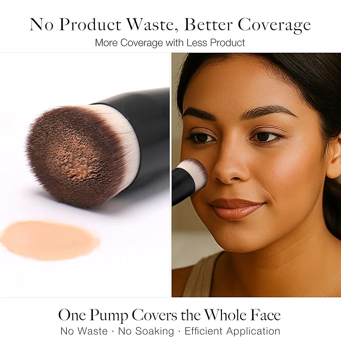 JoMay Flat Top Kabuki Foundation Brush for Liquid Makeup – Vegan Makeup Brush for Liquid, Cream & Powder – Dense, Soft Bristles for Flawless, Streak-Free Finish – Black