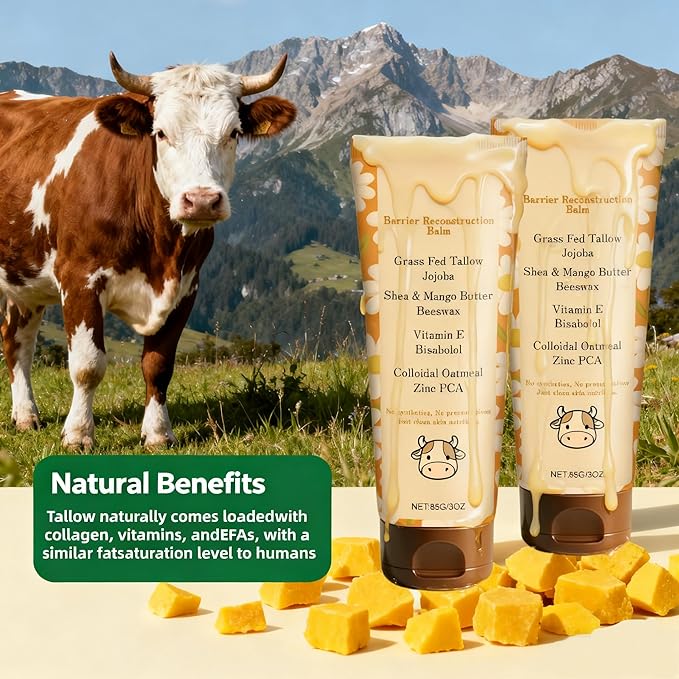 Tallow Glow Balm,Tallow and Honey Balm,with Colloidal Oatmeal,Deep Nourishment to Support Skin's Natural Barrier,Soothes and Replenishes Dry Skin.