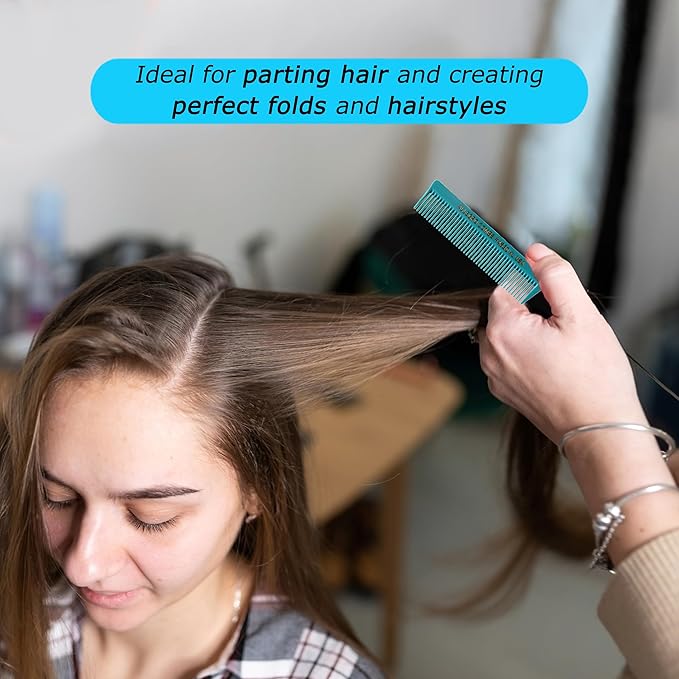 Allegro XL Pintail Rat Tail & Parting Combs - Metal Tail Foiling & Pin Combs (2 Pc. AQUA & WHITE)