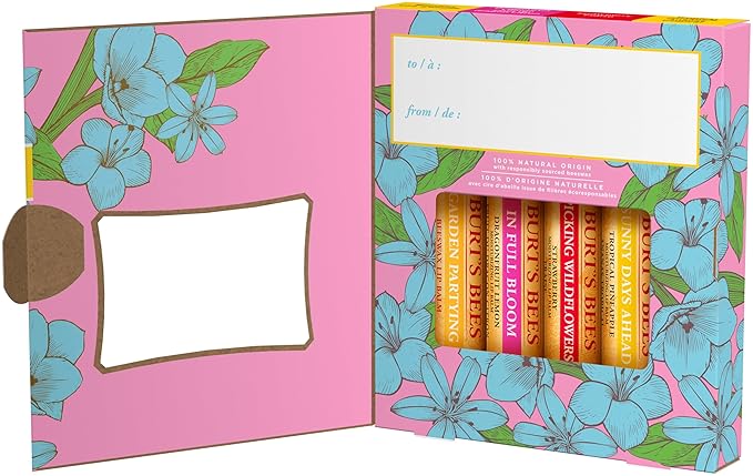 Burt's Bees Gifts Ideas - In Full Bloom Lip Balm Set, Original Beeswax, Dragonfruit Lemon, Tropical Pineapple & Strawberry, Natural Origin Lip Treatment, 4 Tubes, 0.15 oz.