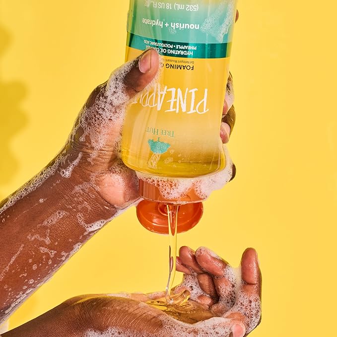 Tree Hut Pineapple Foaming Gel Wash, Hydrating & Moisturizing Body Wash with Shea Butter & Nourishing Essential Oils, Daily Cleanser for Soft Smooth Skin, 18 fl oz