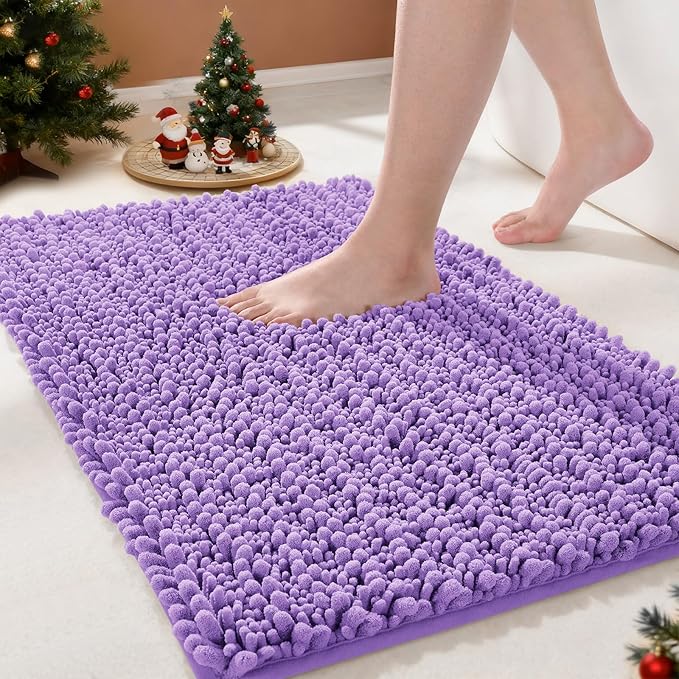 Yimobra Bathroom Rugs Non Slip Washable - Ultra Soft Absorbent Chenille Bath Mat, Quick Dry Shaggy Floor Carpet for Tub Shower, Lavender Home Decor Accessories, 24x17 Inch
