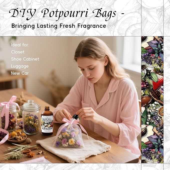 HIQILI Plum Blossom Fragrance Oil for Making Candle, Soap, Inspired by J-M.Lone Plum-Bloom, Linen Spray and Scented Sachets, Use in Essential Oil Diffuser - 5.07 Fl Oz