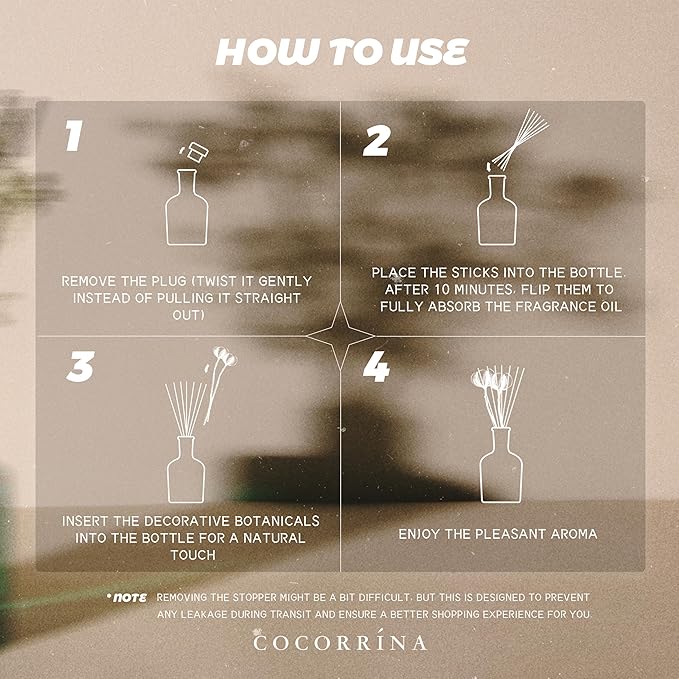 COCORRÍNA Cashmere Vanilla Reed Diffuser – 6.76 oz Essential Oil with Sticks & Dried Eucalyptus Branches, Home Fragrance for Bedroom or Bathroom Décor