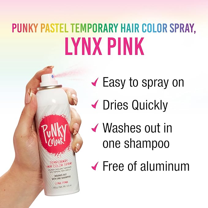 Punky Temporary Hair Color Spray, Lynx Pink, Fast-Drying, Non-Sticky, Non-Damaging, Travel Size Hair Dye for Instant Vivid Hair Color, 3.5 oz