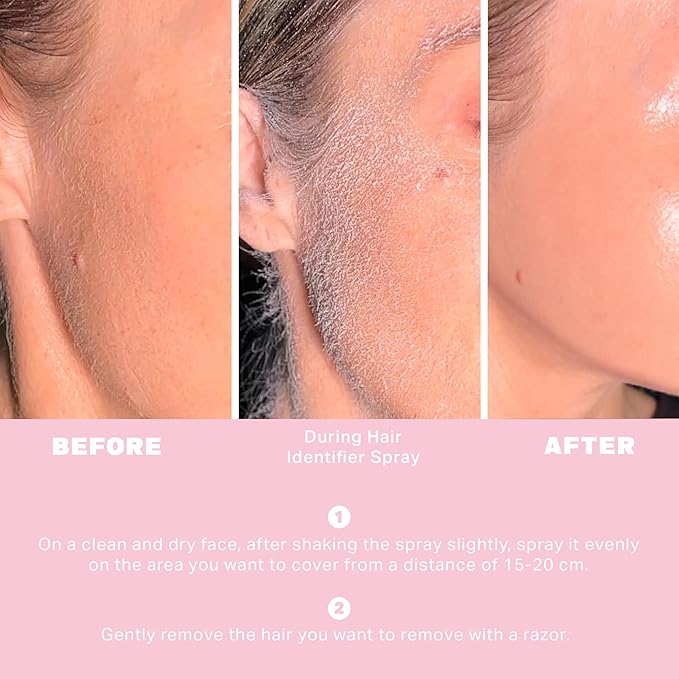 Hair Identifier Spray For Face Shaving, Skin-Body Dermaplane Spray For Women With 3 Razors, Peach Fuzz Removal For Dermaplaning, Face Mist For Shaving, Dermaplaning Tool To Reveal Facial Hair