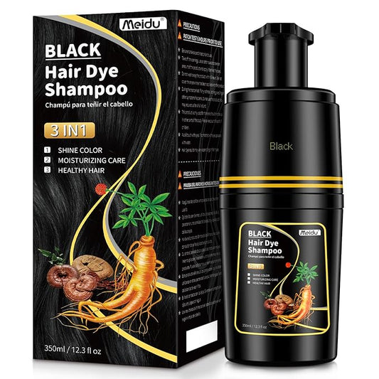 Black Hair dye Shampoo 3 in 1, Natural Hair Color Shampoo for Gray Hair, Tinte Para el Cabello for Women and Men 100% Grey Coverage, 350ml