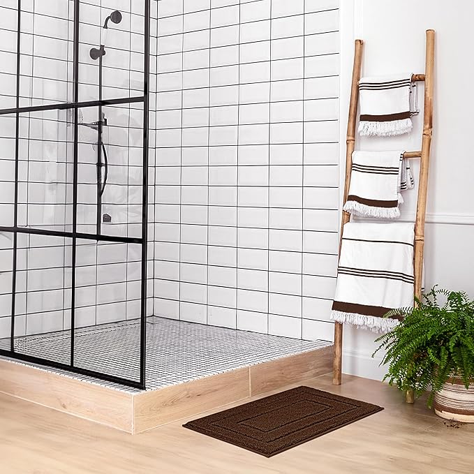 GRANNY SAYS Bathroom Rugs Non Slip 24" x 16", Bath Mats for Bathroom, Super Soft and Water Absorbent, Microfiber Washable Bath Rugs for Shower Room Floor, Tub, Brown