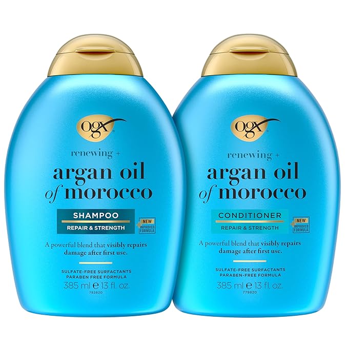OGX Renewing + Argan Oil of Morocco Shampoo & Conditioner Set, Damage Repairing Shampoo & Conditioner Helps Strengthen & Repair Dry, Damaged Hair, Sulfate-Free Surfactants, 13 fl. Oz, 2 Pack