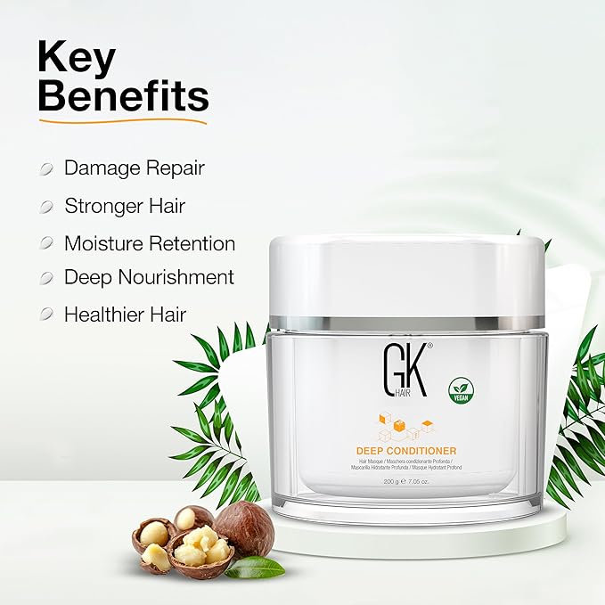 GK HAIR Global Keratin Deep Conditioner Masque Pack of 2 (7.05 Fl Oz/200 g) Intense Hydrating Repair Treatment Mask for Dry Damaged Color Treated Frizzy Hair Restoration Formula with JOJOBA Seed Oils