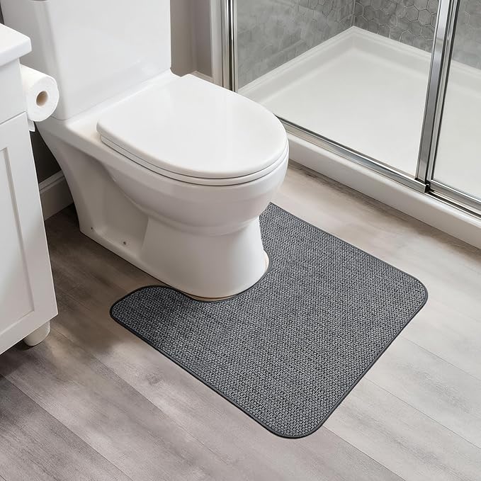 Toilet Rugs U Shaped Bathroom Rug,Machine Washable Non Slip Quick Dry Super Absorbent Ultra Thin Toilet Mats for Bathroom Toilet.Dark Grey,1'8"x2'(20x24inch)