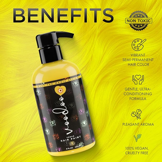 MOEHAIR Semi-Permanent Hair Color | Dark Blue Hair Dye 8 Oz | No Ammonia, Sulfate or Paraben | Vegan & Cruelty-Free | Voodoo Serenity Blue Hair Color (Yellow)