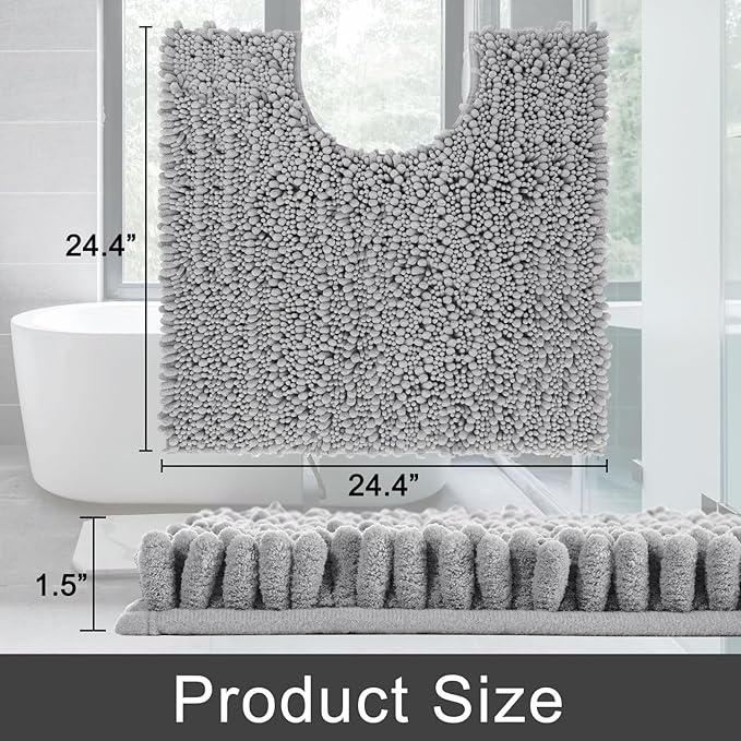 Yimobra Toilet Rug U Shaped Washable 24x20 Inch - Ultra Soft Absorbent Chenille Bath Rugs for Toilet, Quick Dry & Machine Washable, Non Slip Contour Bathroom Mat, Gray