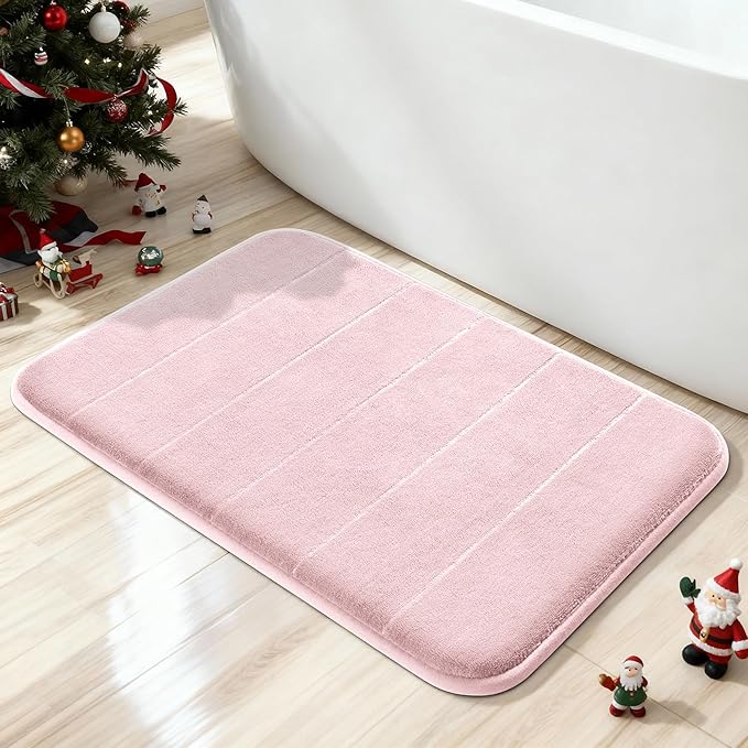 Yimobra Pink Bath Mat, Super Soft Absorbent Memory Foam Bathroom Rug Non Slip, Quick Dry, Machine Washable Floor Carpet for Tub Shower, Home Decor Accessories, 24x17