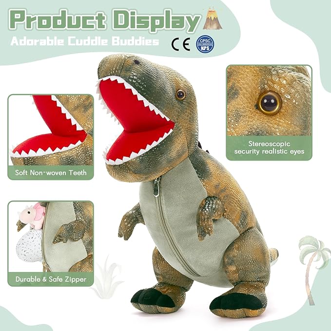 MorisMos Dinosaur Stuffed Animals Set,23.6'' Big Stuffed Dinosaur Mommy + 3 Baby Dino Toys+3 Plush Dino Eggs, Boy Girl T-Rex Toys for Kid Birthday Gift,Realistic T-rex, CPC Certified,Machine Washable