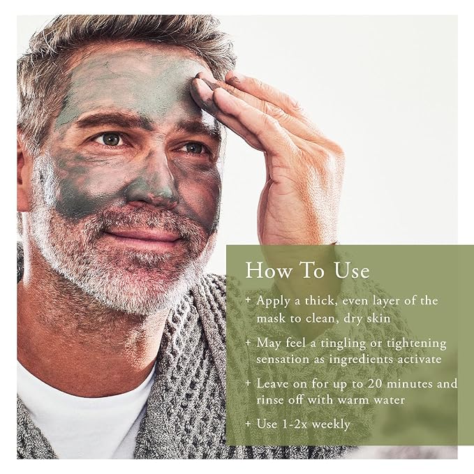 Caldera + Lab The Deep | Men's Organic Hydrating Clay Face Mask for Dry, Sensitive, & Normal Skin – Vegan, Natural & Antioxidant Packed Exfoliating Skincare Facial Treatment