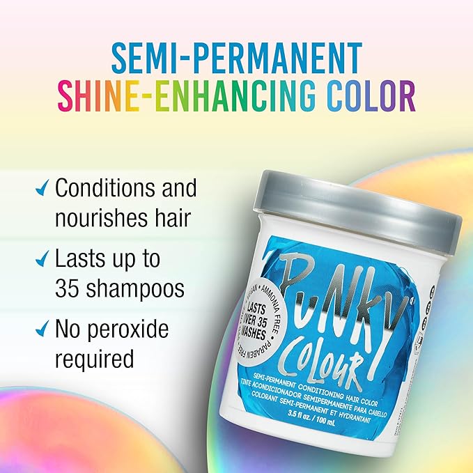 Punky Lagoon Blue Semi Permanent Hair Color - Vegan & Cruelty-Free Conditioning Hair Dye, Lasts Up to 35 Washes, 3.5 fl oz