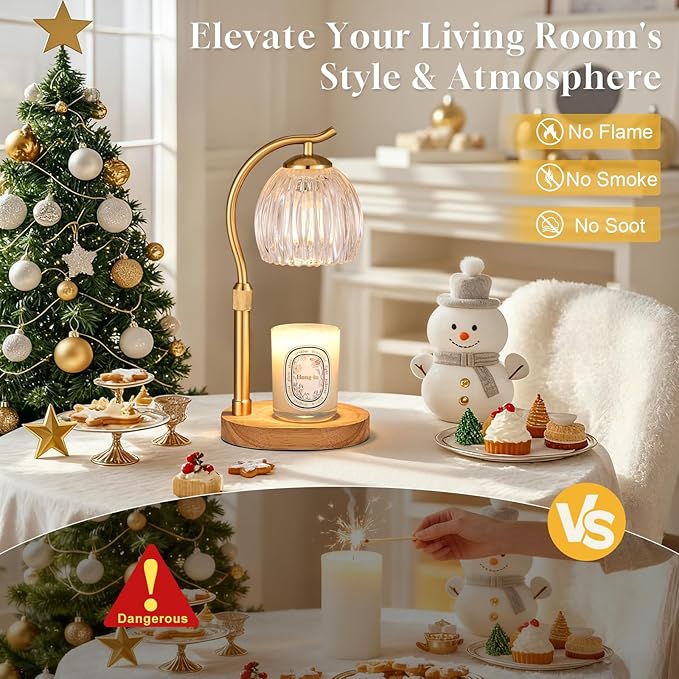 Hong-in Flower Candle Warmer Lamp - with Timer & Dimmer & Adjustable Height, Cozy Home Decor Wax Melt Warmer,Vintage Birthday Gift for Women Mom