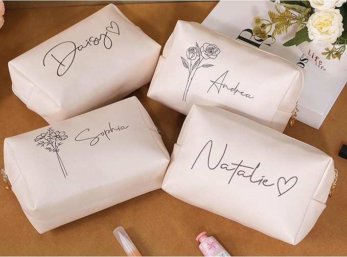 DayOfShe Personalized Name Makeup Bag Toiletry Bag for Bridesmaid Gifts Bridal Shower Wedding Gifts, Custom Cosmetic Bag for Best Friend Birthday Gifts