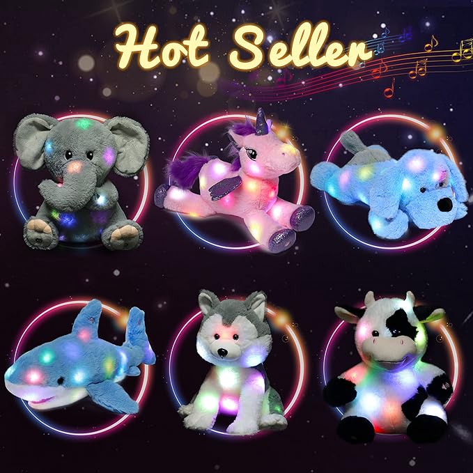 Hopearl LED Musical Plush Sloth Lighting Up Stuffed Animal Three Toed Sloth Floppy Night Lights Glow in The Dark Birthday Festival for Kids Toddlers, Blue, 12.5''