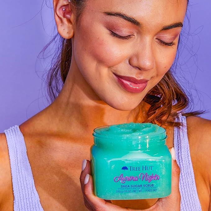 Tree Hut Aurora Nights Shea Sugar Scrub, Exfoliating, Hydrating & Moisturizing Body Scrub with Shea Butter & Nourishing Essential Oils, Smooth & Soften Skin, 18 oz