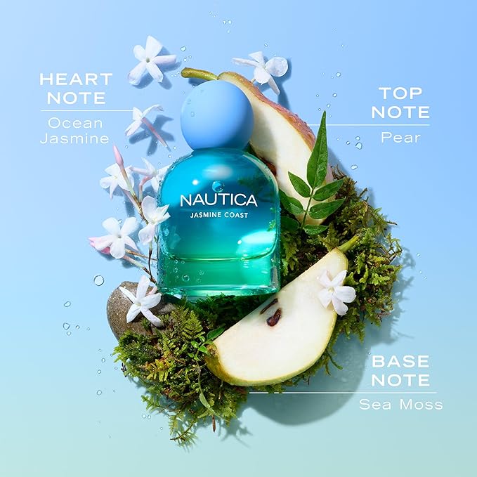 Nautica for Her Jasmine Coast Eau De Parfum 1.6 Fl Oz (Pack of 1), Notes of Pear, Jasmine, and Musk, Women's Fragrance, Long Lasting, Mood-Boosting Fragrance, Vegan Formula, Travel Size