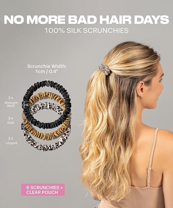 SUNDAYSILKS™ Luxurious Mulberry Silk Scrunchies for Women & Girls | No-Slip, Silky Hair Ties for Natural, Curly, Thin or Thick Hair | Gentle Hold for Ponytails & Sleep | Mini to Large Sizes [6 Pack]