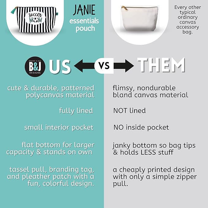 Brooke & Jess Designs Sports Mom Soccer Pouch Gifts for Women Striped Makeup Bags Cosmetic Bag Travel Toiletry Makeup Pouch Pencil Bag with Zipper Best Birthday Just Because Mother Gifts