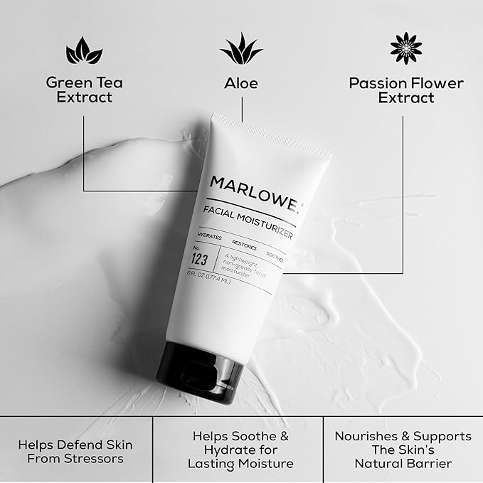 MARLOWE. No. 123 Facial Moisturizer 6 oz, Daily Face Lotion with Aloe Vera & Green Tea Extract, Hydrates, Nourishes, Restores & Soothes, Lightweight, Non-Greasy, Fresh Aloe Citron Scent
